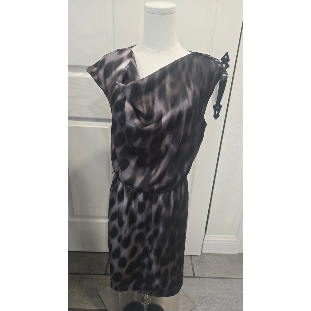 Kenneth Cole New York Blurred Animal Print Cowl Neck Dress Grey 8